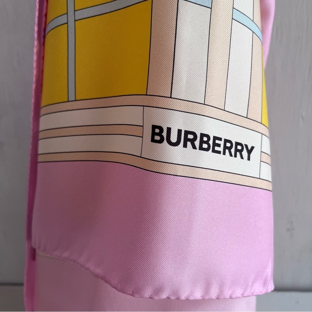 BURBERRY- Abstract Check Print Silk Scarf - Picture 6 of 9